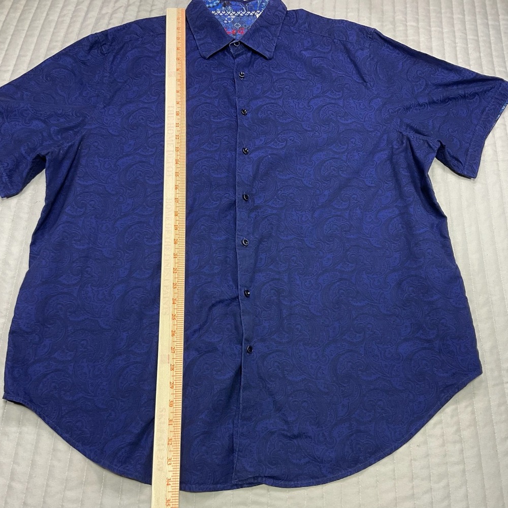 Robert Graham Mens 2XL Royal Blue Tonal Paisley Jacquard Short Sleeve Shirt XXL - Picture 7 of 9